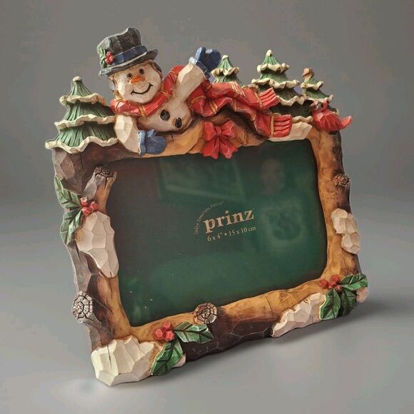 Prinz Christmas picture frame 4" x 6" Trees Snowman Cardinal Excellent condition - Picture 4 of 9